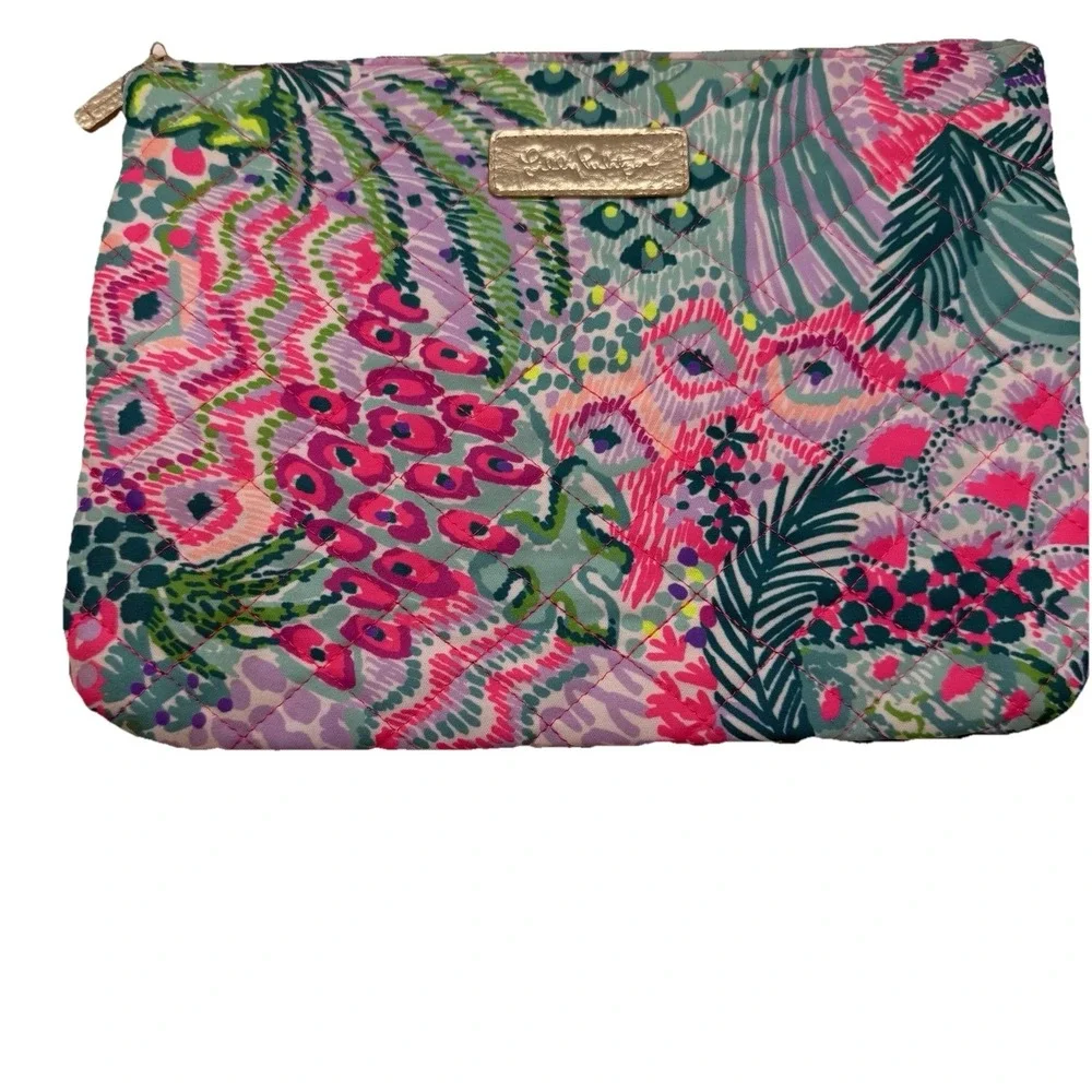Lilly Pulitzer Quilted Pouch Banana Split Print Bag Makeup Cosmetics Zip Top